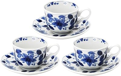 美濃焼 コーヒー碗皿 3客セット 染花絵 797-57-36E(3)