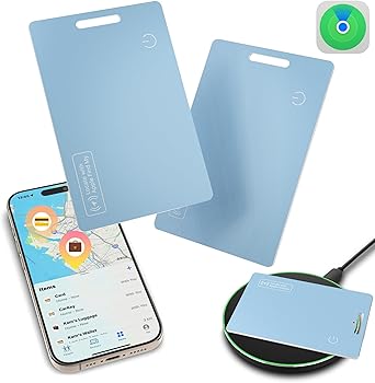 Wallet Tracker Card, Air Tracker Tags 2-Pack (iOS Only) - Work with Apple Find My, Slim Bluetooth Tracker Smart Card Wallet Finder, IP68 Waterproof, Item Locator for Luggage Tags, Passports, Purse