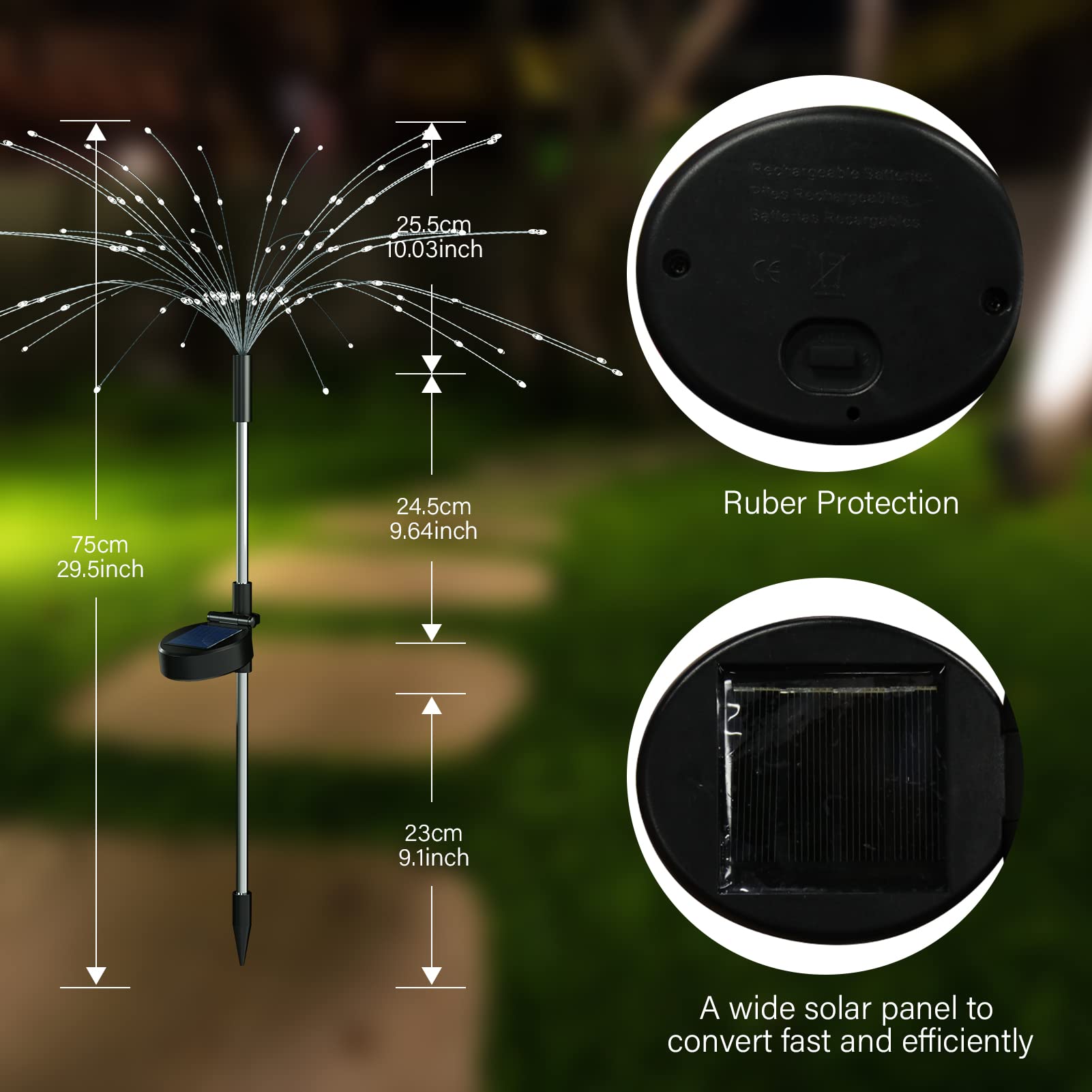 FOOING 4 Pcs Solar Garden Lights Solar Firework Lights, 105 LED Solar Powered String Light 8 Modes Twinkling Solar Lights for Garden, Wedding, Party,Patio (Colorful)