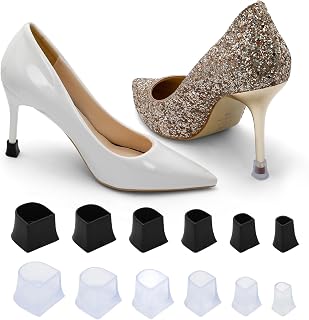 12 Pairs High Heel Protectors Heel Caps, 6 Sizes Replacement Heel Cap Protectors for High Heel Shoes, Black & Clear Non-Slip Heel Covers for Outdoor Events, Weddings, Parties, and Daily Use