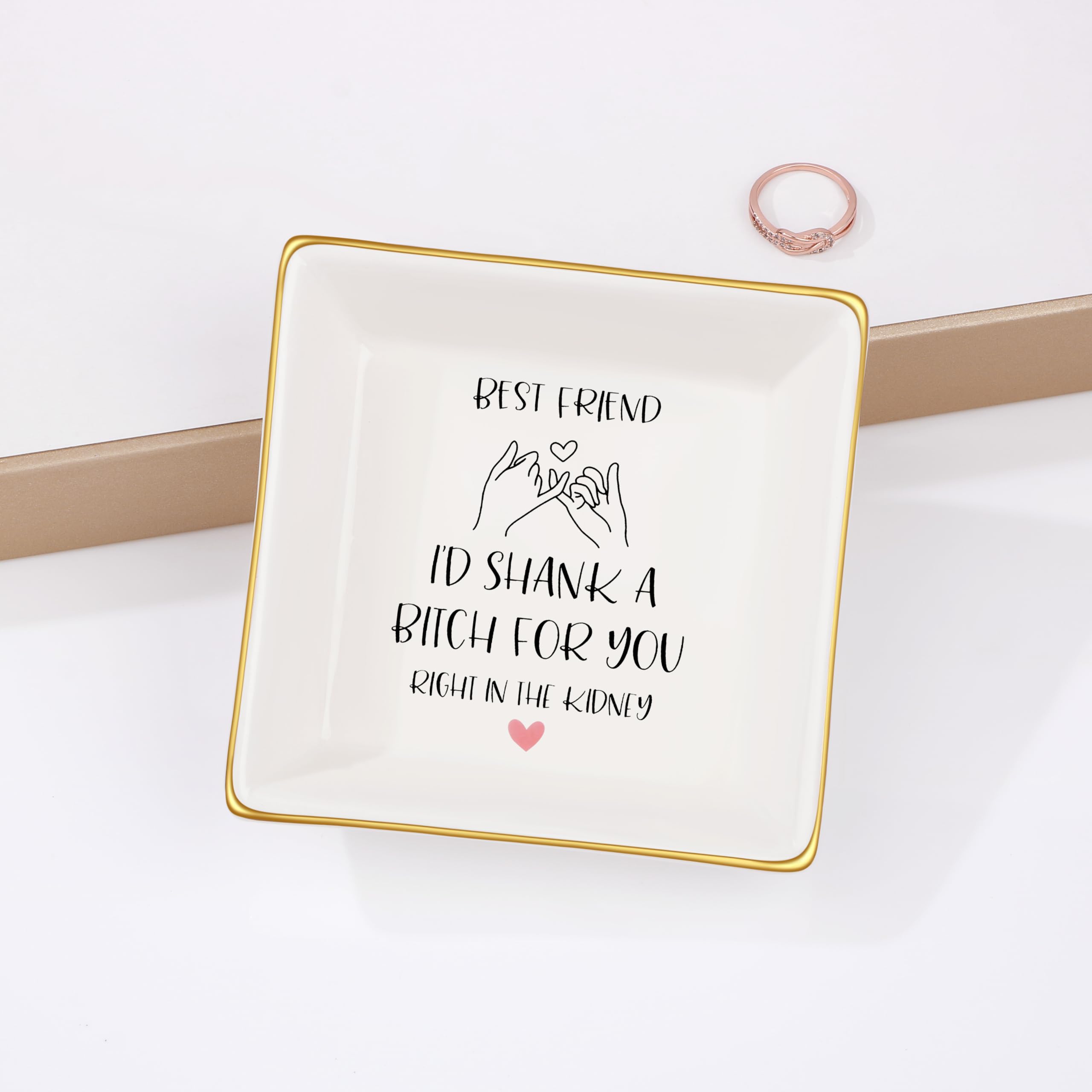 JoycuFF Best Friends Gifts for Women Birthday Christmas Thanksgiving Day Gifts Ceramic Ring Dish Bff Bestie Decorative Ring Dish, Going Away Gifts for Friends, Birthday Gifts for Her