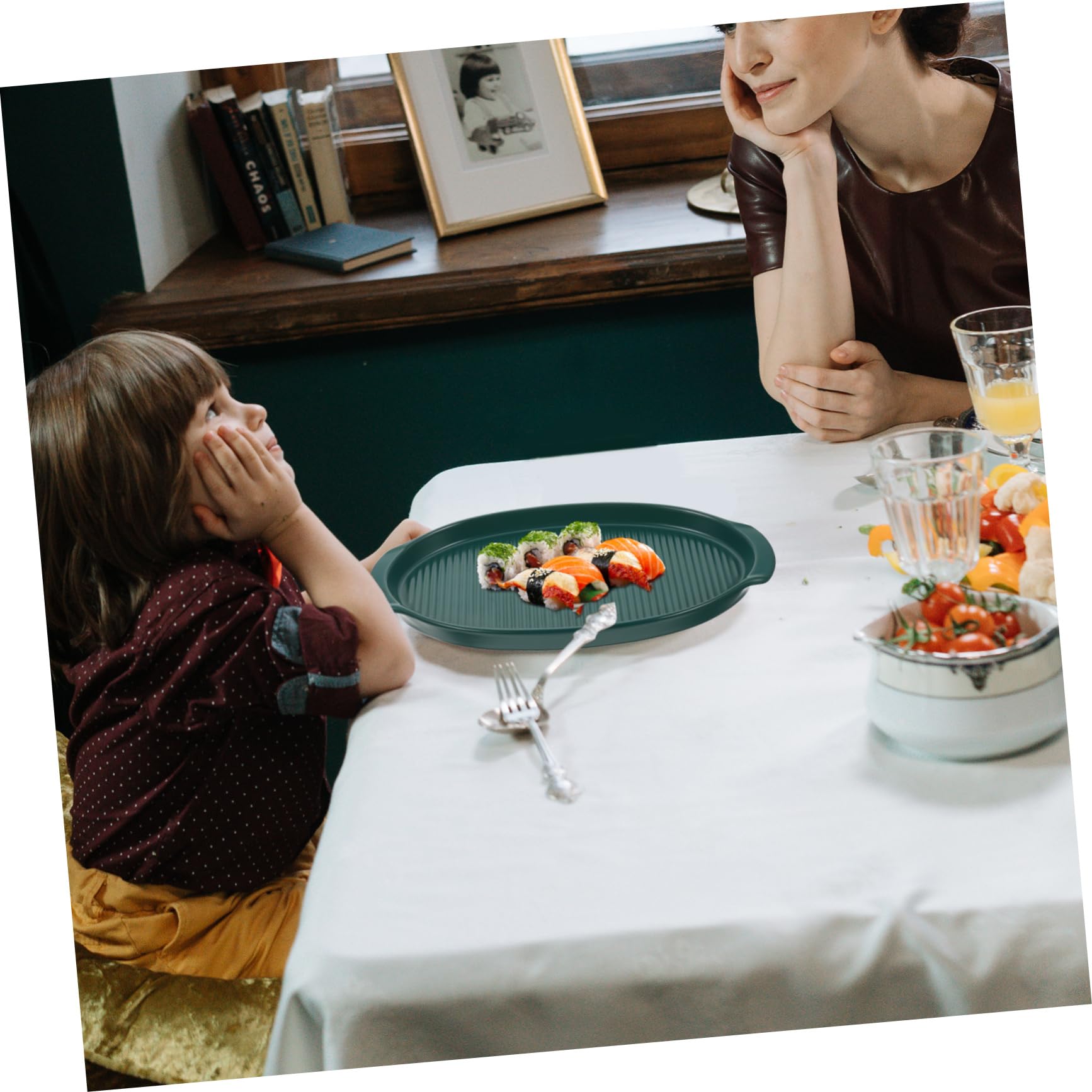 Assiette en Céramique Elliptique De Cuisine Occidentale, Plateau À Sushi en Céramique,Green-30X15X2.8CM