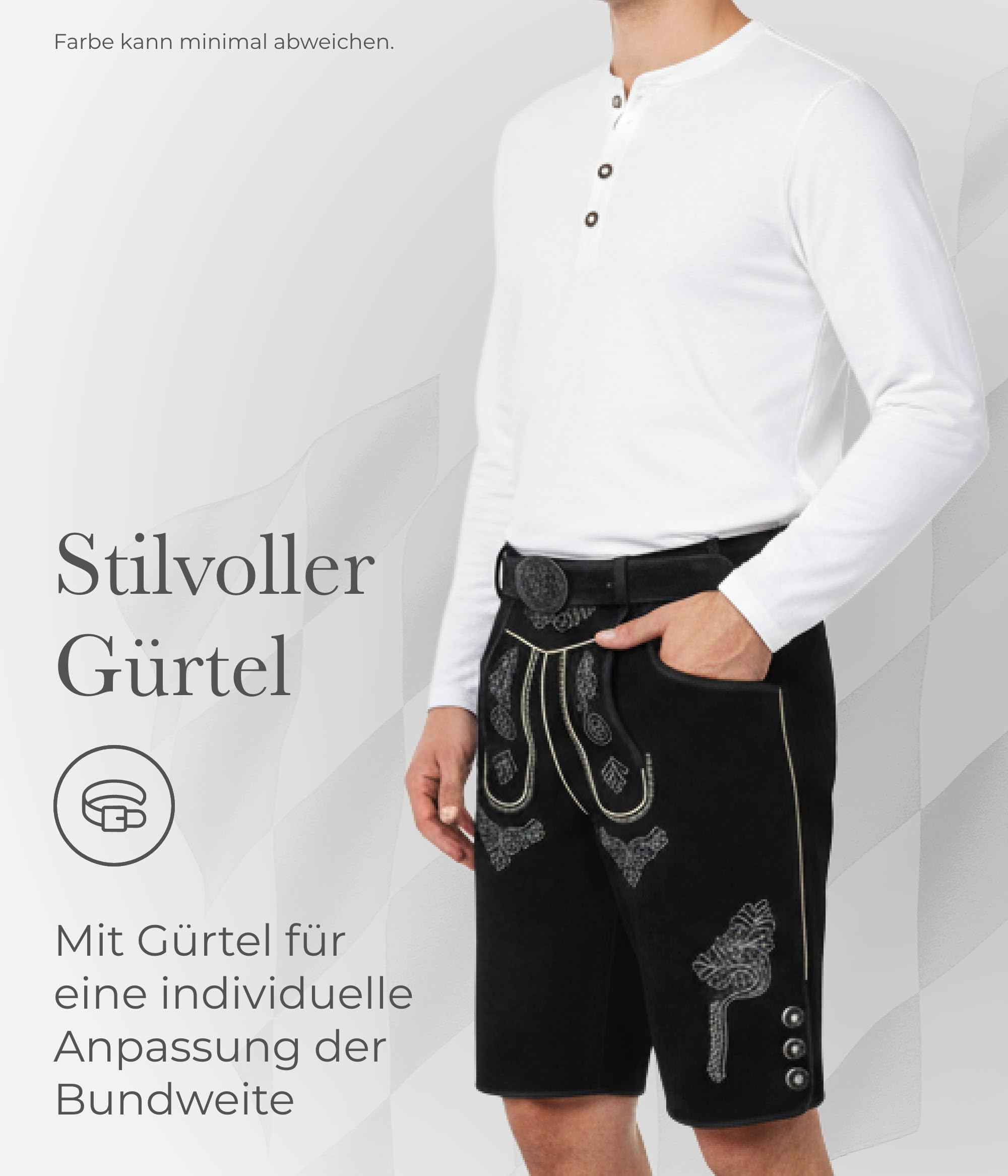 Lederhose Herren kurz I 100% Echtleder I Trachtenlederhose mit Gürtel I Ideal für Dein Oktoberfest Outfit I Traditionelle Trachtenhose Männer I Braun, Dunkelbraun, Schwarz Gr. 44-60