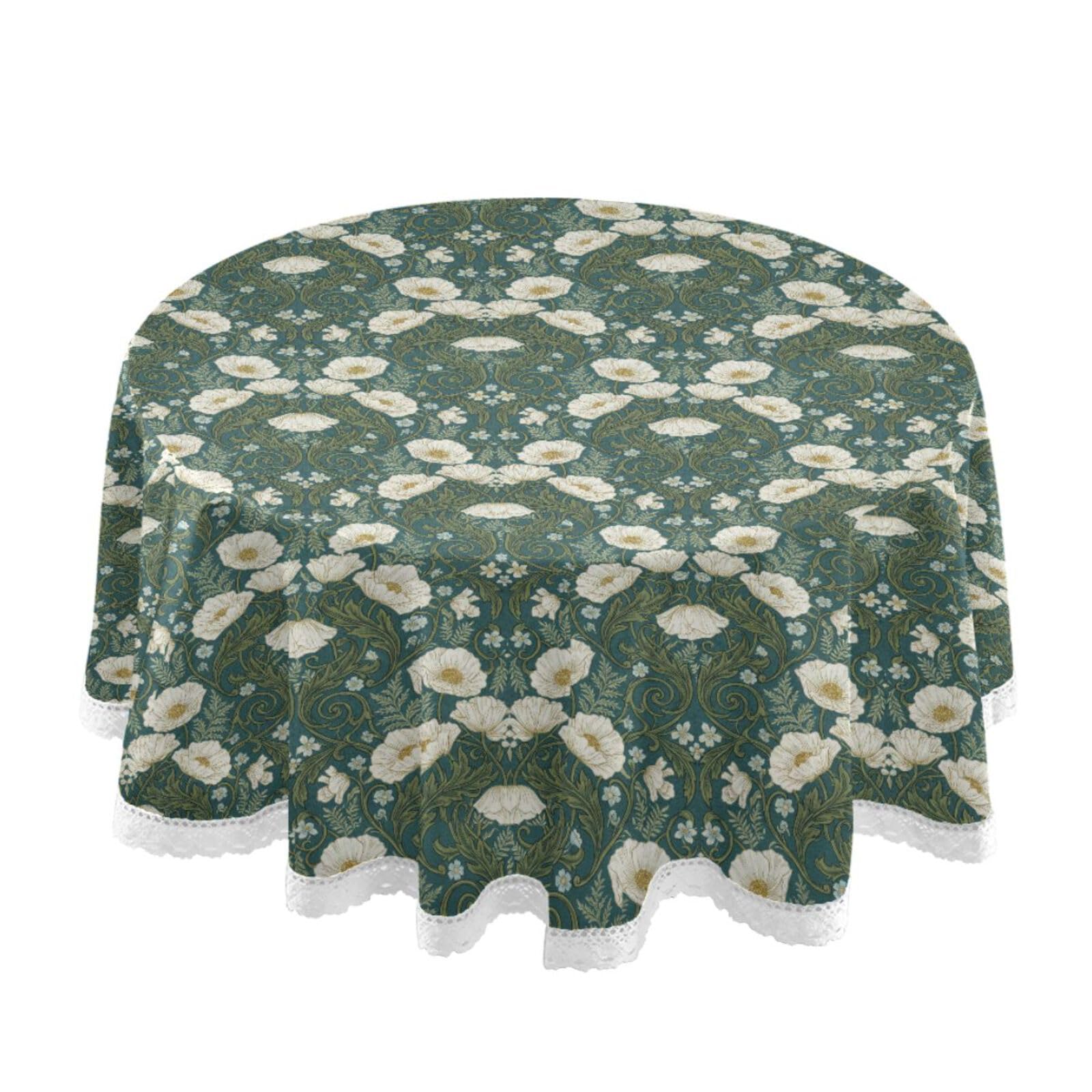 Nappe ronde en tissu blanc vintage d'Islande 152 cm lavable