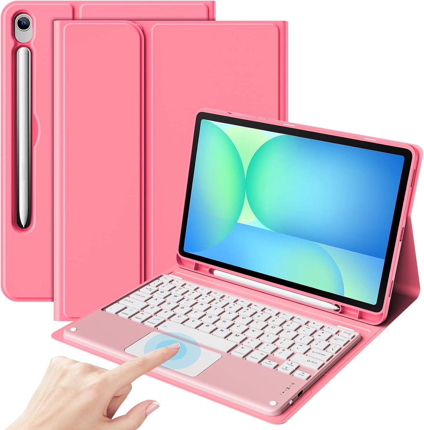 ProCase Keyboard Case with Touchpad for Galaxy Tab S10 FE/S10 Lite/S9 FE 10.9-Inch, Tab S9 11", Detachable Wireless Keyboard Folio Cover with Pencil Holder, Type-C Charging -Coralred