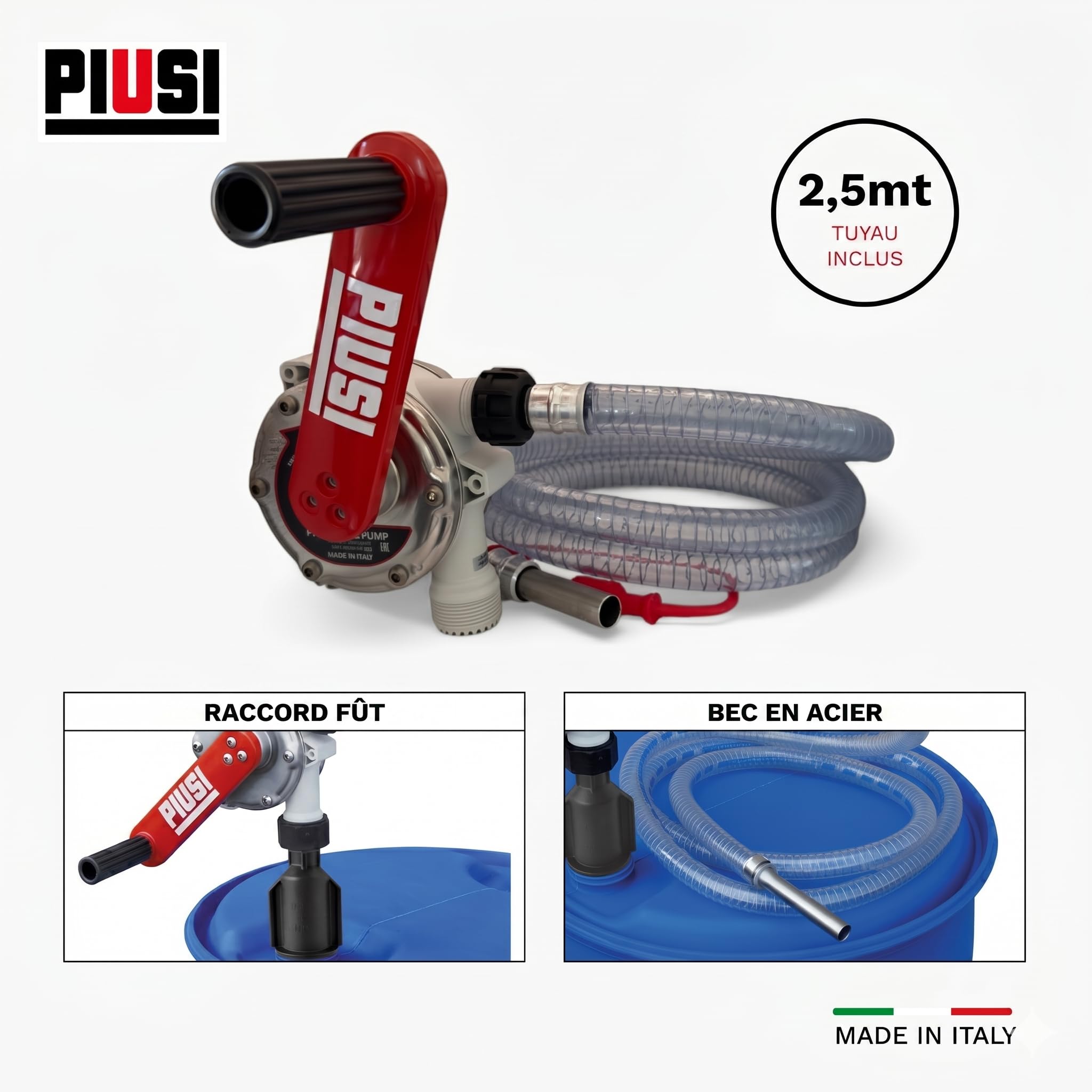 PIUSI Pompe Manuelle pour Le Transfert d'AdBlue/Urea/DEF, d'eau et d'antigel avec raccord de fût 56x4, Capacité 38 litres pour 100 Tours | Pompe Manuelle F00332A2A