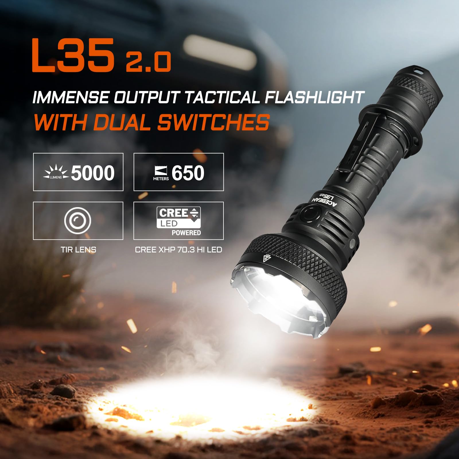 ACEBEAM L35 Tactical Flashlight, 5000 High Lumens Rechargeable