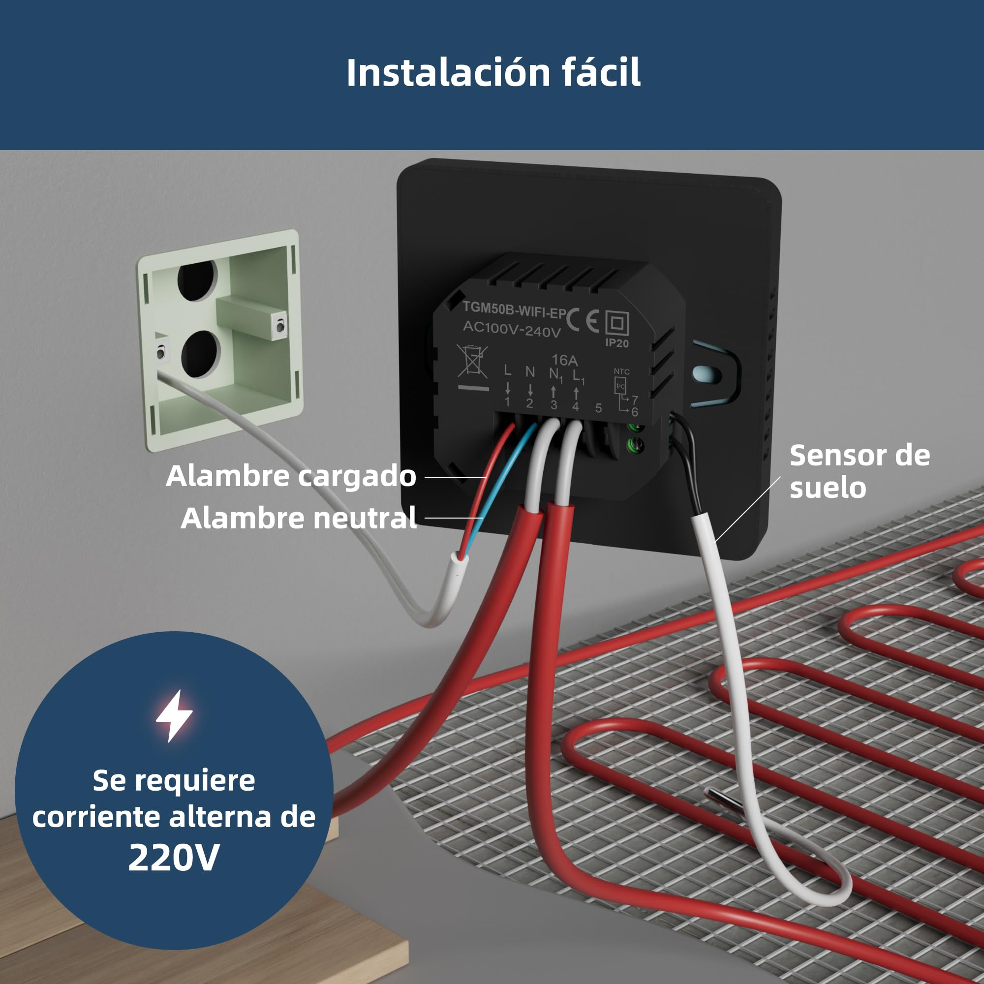 Beok Termostato eléctrico para calefacción por Suelo Radiante WiFi Termostato de calefacción programable por días con Sensor, Compatible con Tuya Alexa