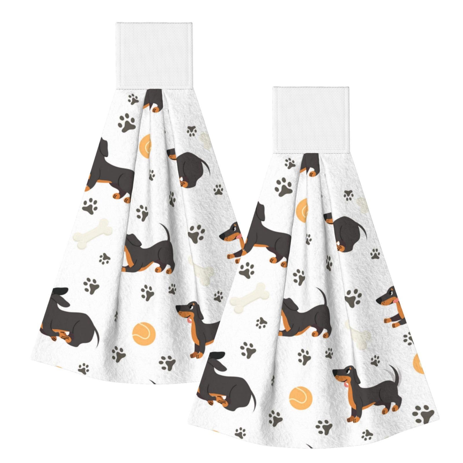 DOPKLNA Dachshund Seamless Pattern Adorable Pets Funny, 2 Pcs Hanging Coral Fiber Hand Towels for Bathroom, Absorbent Kitchen Towels