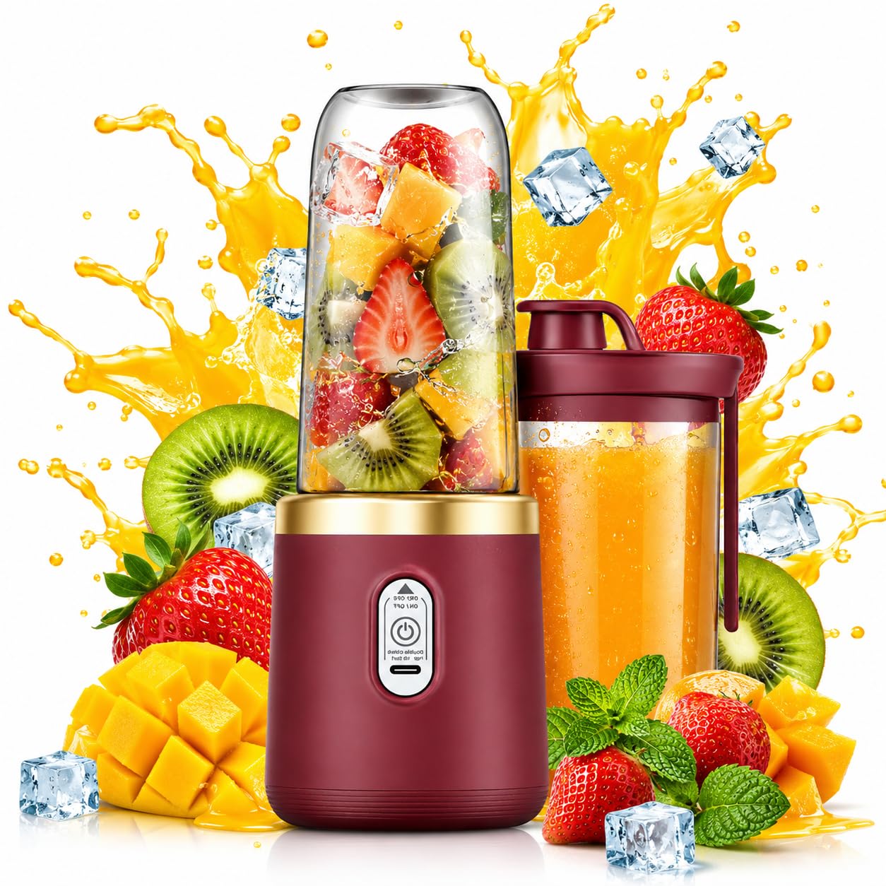 Mini Juicer Mixer Grinder, 6-Blade with 1500mAh Battery High-Speed Fruit Juicer for Home, Office, Gym & Travel, 6-Blade High-Speed Fruit Juicer for Home, Office, Gym & Travel-Maroon-image-7