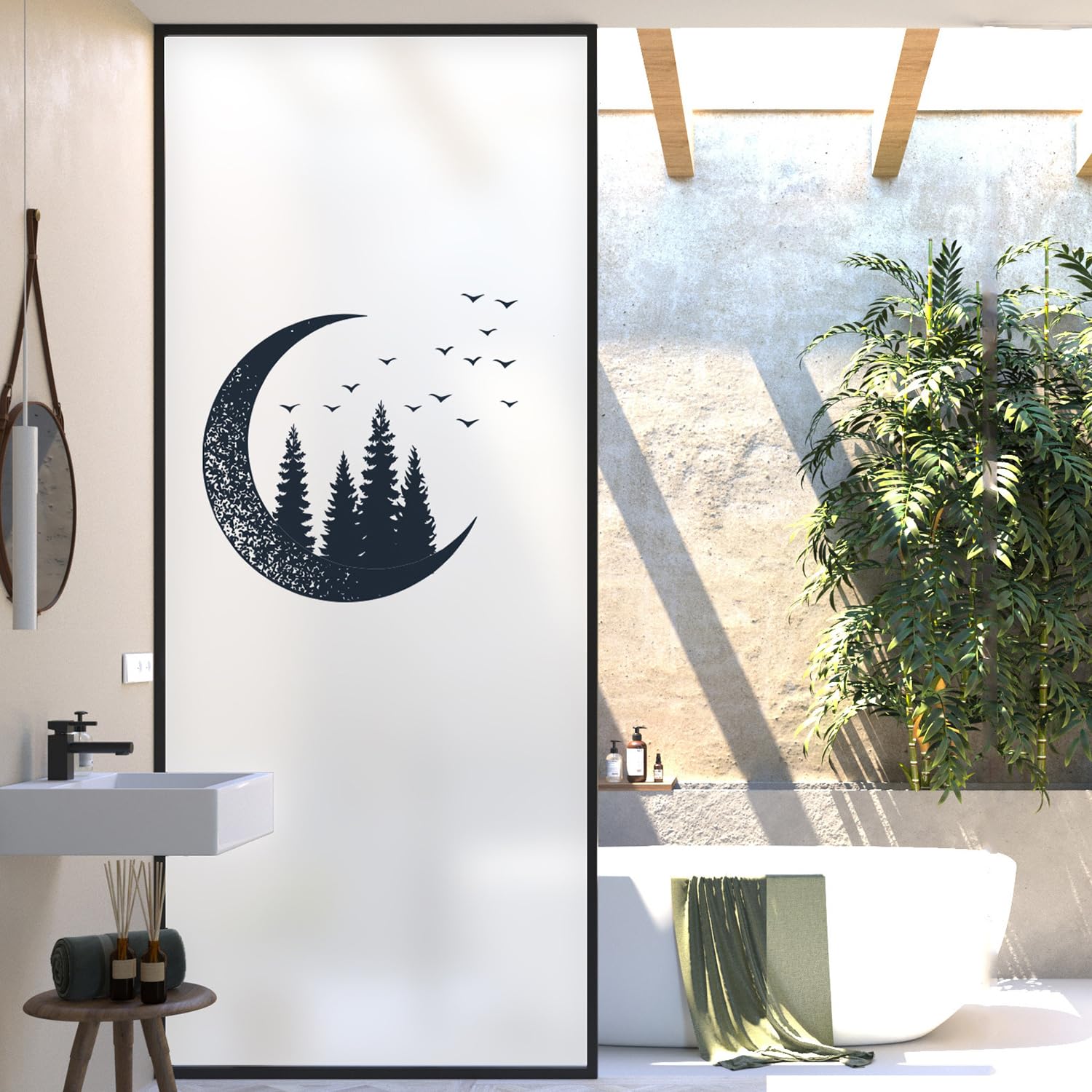 XQKXHZ One Way Window Film Privacy Day and Night,Frosted Opaque Window Film Static Cling Glass Decorative Films Sun Blocking Non-Adhesive Premium Vinyl,for Glass Doors,Bathroom,Kitchen,K,90x200cm