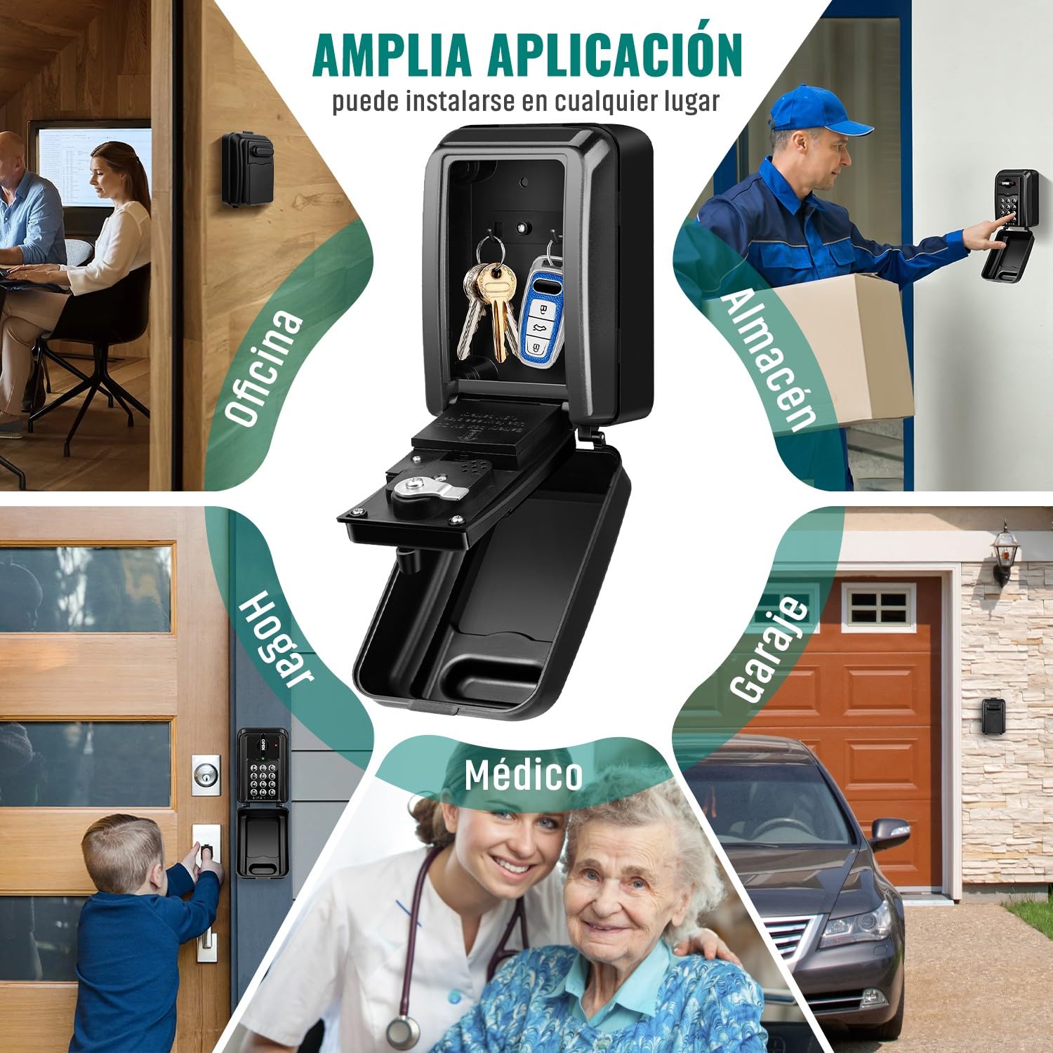 Caja de Seguridad para Llaves Exterior Impermeable | Antirrobo & Acceso de Gestión Avanzada | Grande Caja Fuerte Llave con Código 6 Cígitos Electrónica Pared Caja para Llaves Interior