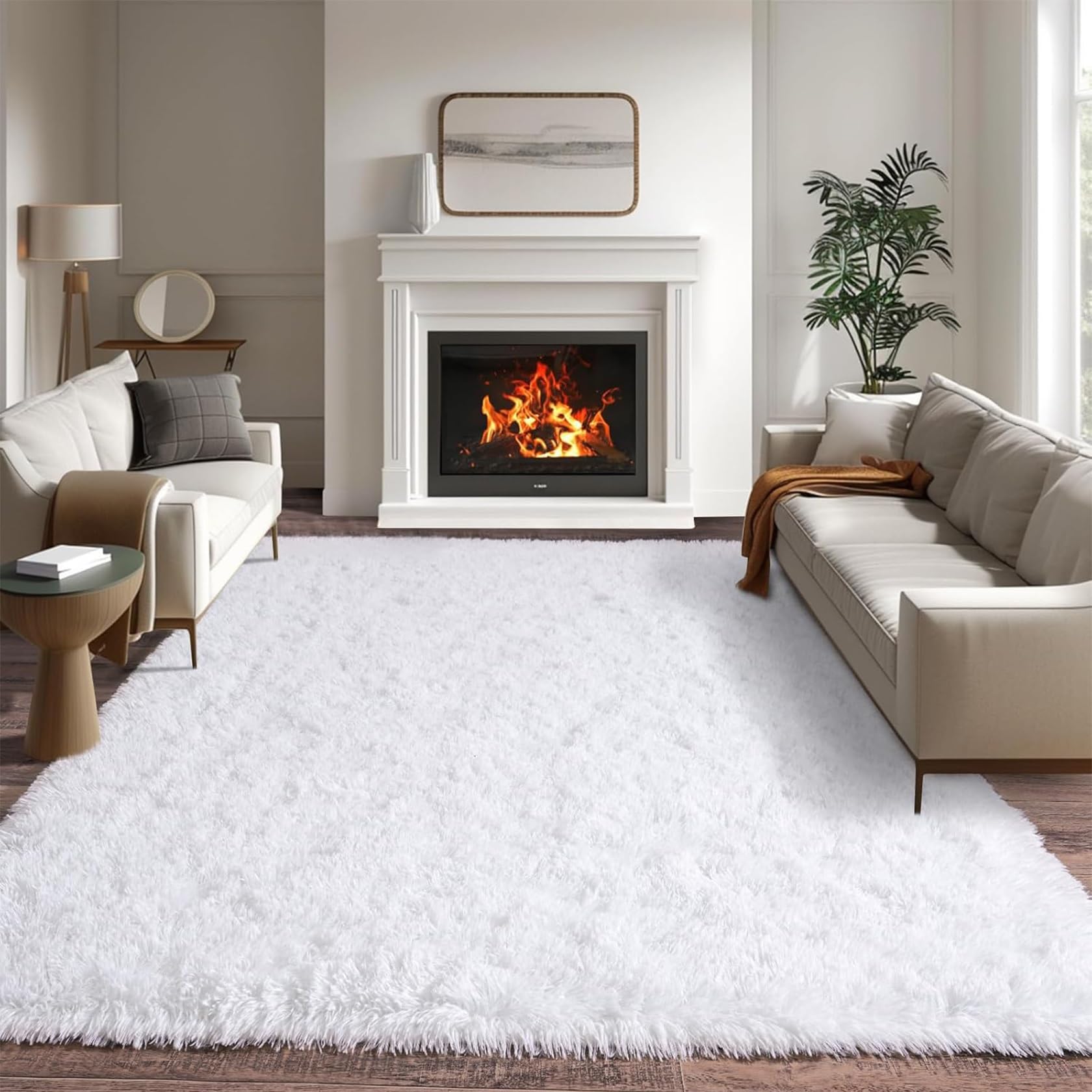 HOKXUAN Alfombra de Pelo Largo 190 x 90 cm Lavables y Antideslizante Alfombra Antideslizante para Salón Varios Tamaños para Salón y Pasillo, Blanco