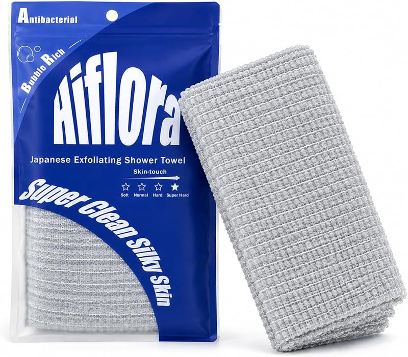 Bucha japonesa de banho com textura extra firme e trama 3D Wave Weave, cinza