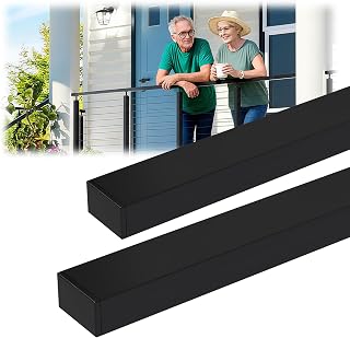 2Pack 8FT Stainless Steel Black Handrail for Cable Railing Kit, 2"L X 1"W Cuttable Rectangular Top Rail with End Cap Screw for Staircase Remodel Hallway Handrail Deck Railing Balcony Baluster