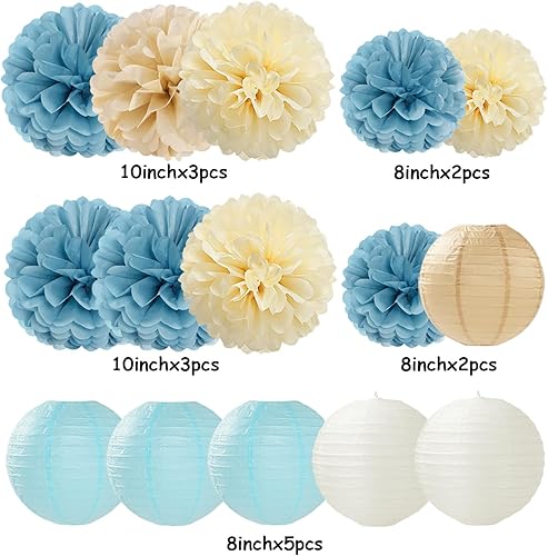 Miniatura 2 de Pompones de seda verde salvia y oro marfil  16 piezas de papel neutro para baby shower, flores rústicas de boda, despedida de soltera, compromiso,