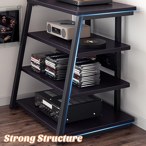 Miniatura 5 de Soporte multimedia AV con tomacorrientes, consola multimedia con luces LED, estantes estéreo y soportes con estantes de almacenamiento, gabinete