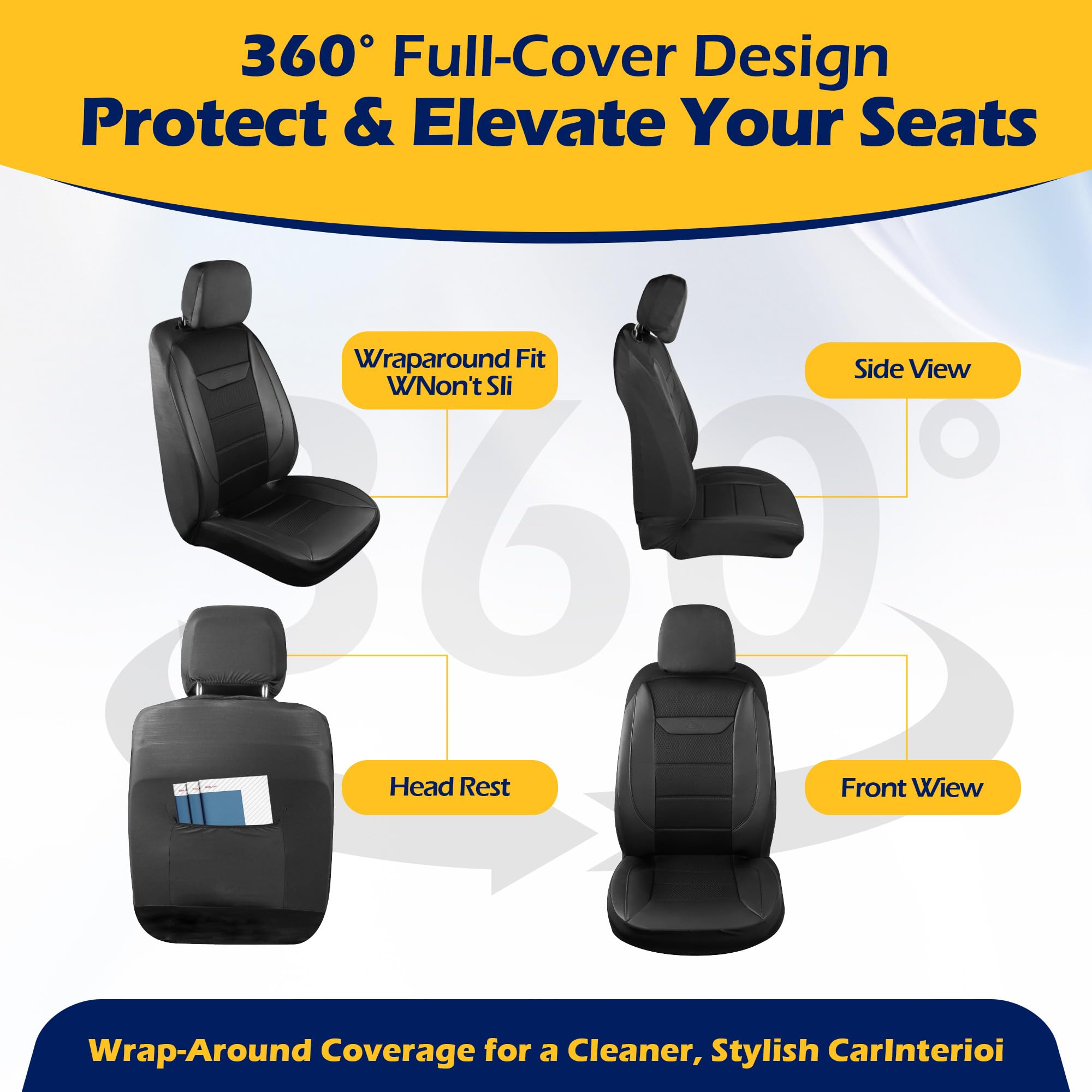 kingphenix 2 Pezzi Coprisedili Anteriori in Pelle con Schiuma Memory, Coprisedili Traspiranti 4D in Maglia, Facili da Installare, Compatibili con Airbag, Universali per Auto, Camion, Furgoni, SUV