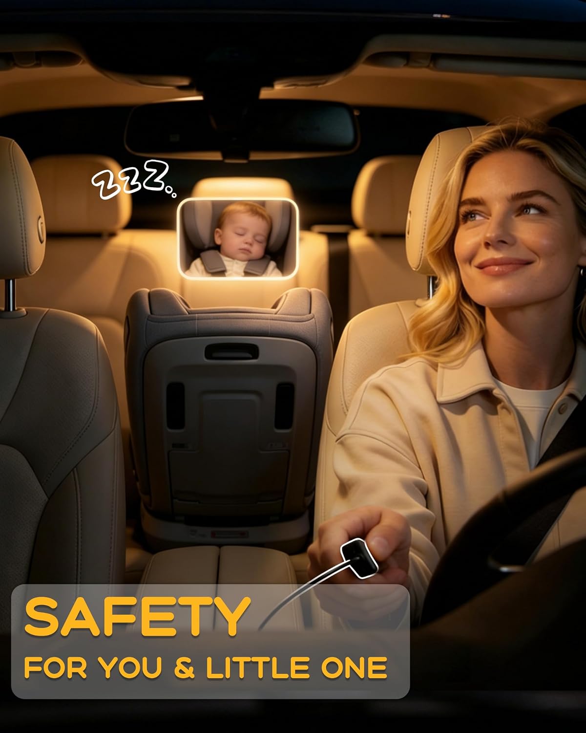 Baby Mirror for Car, LED Light Mirror for Baby in Car Back Seat | LED Breathing Light, Day & Night Use, Shatterproof, Crash Tested