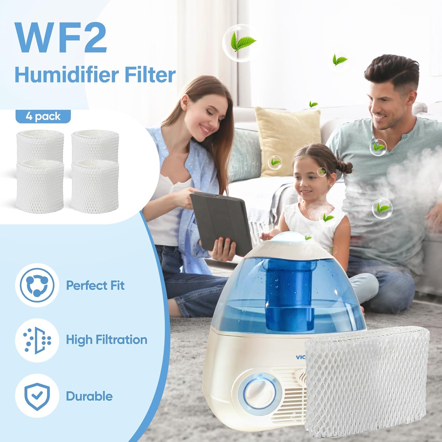 4 Pack WF2 Humidifier Wick Filter Replacement for Vicks Kaz V3500N V3700 V3100 V3900 Sunbeam 1118 1119 Series for Honeywell HCM-300T HCM-315T HCM-350 WA-8D Enviracaire ECM-500 Humidifier WF2 & PWF2