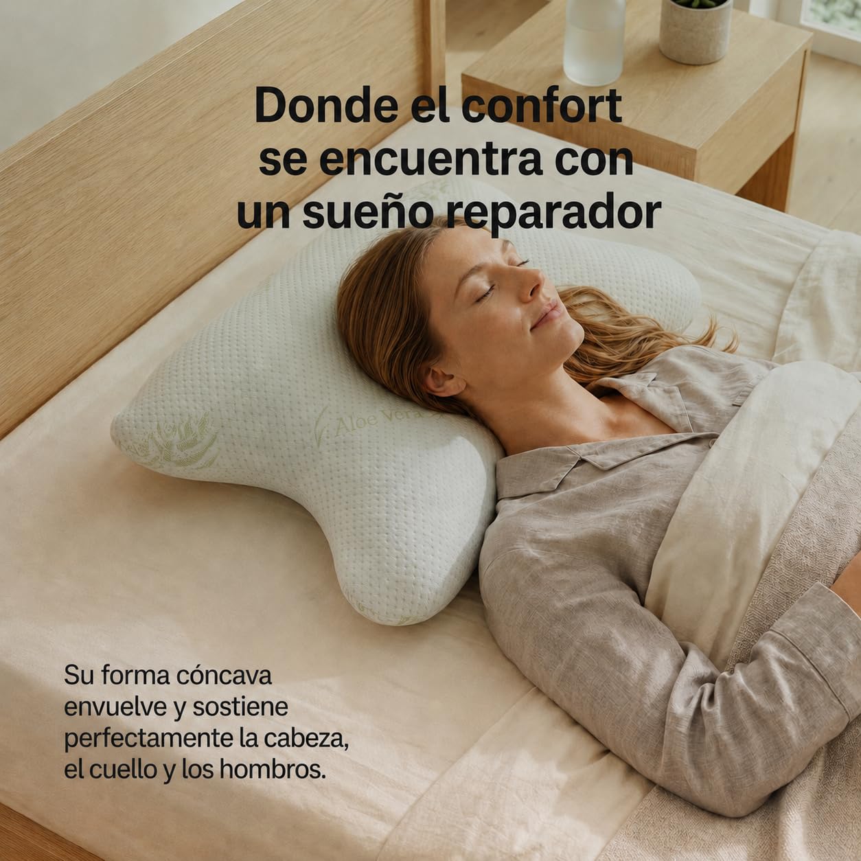 BCS Home&Sleep Cojín Antiarrugas Para Mujeres Y Hombres, Almohada De Belleza Con Funda De Aloe Vera, 55 X 35 Cm, Blanco | Almohada antiedad para mujeres y hombres, para mujeres y hombres, almohada de belleza con funda de aloe vera