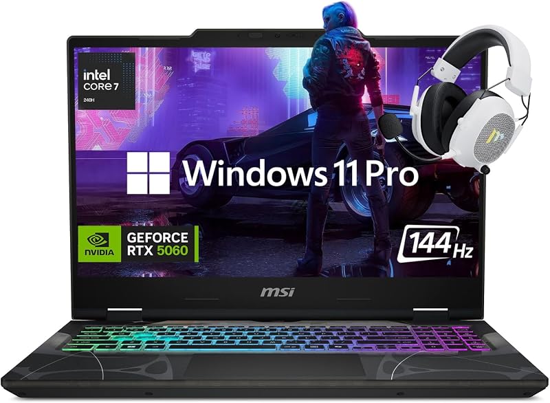 Cyborg 15.6” FHD 144Hz Laptop para juegos, Intel Core 7-240H, NVIDIA GeForce RTX 5060, 32GB RAM, 2TB SSD, teclado retroiluminado RGB, Wi-Fi 6E, cámara web HD, Windows 11 Pro, negro, con accesorio Mytrix