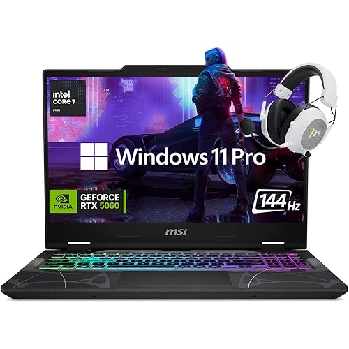 msi Cyborg 15.6” FHD 144Hz Gaming Laptop, Intel Core 7-240H, NVIDIA GeForce RTX 5060, 32GB RAM, 2TB SSD, RGB Backlit Keyboard, Wi-Fi 6E, HD Webcam, Windows 11 Pro, Black, w/Mytrix Accessory