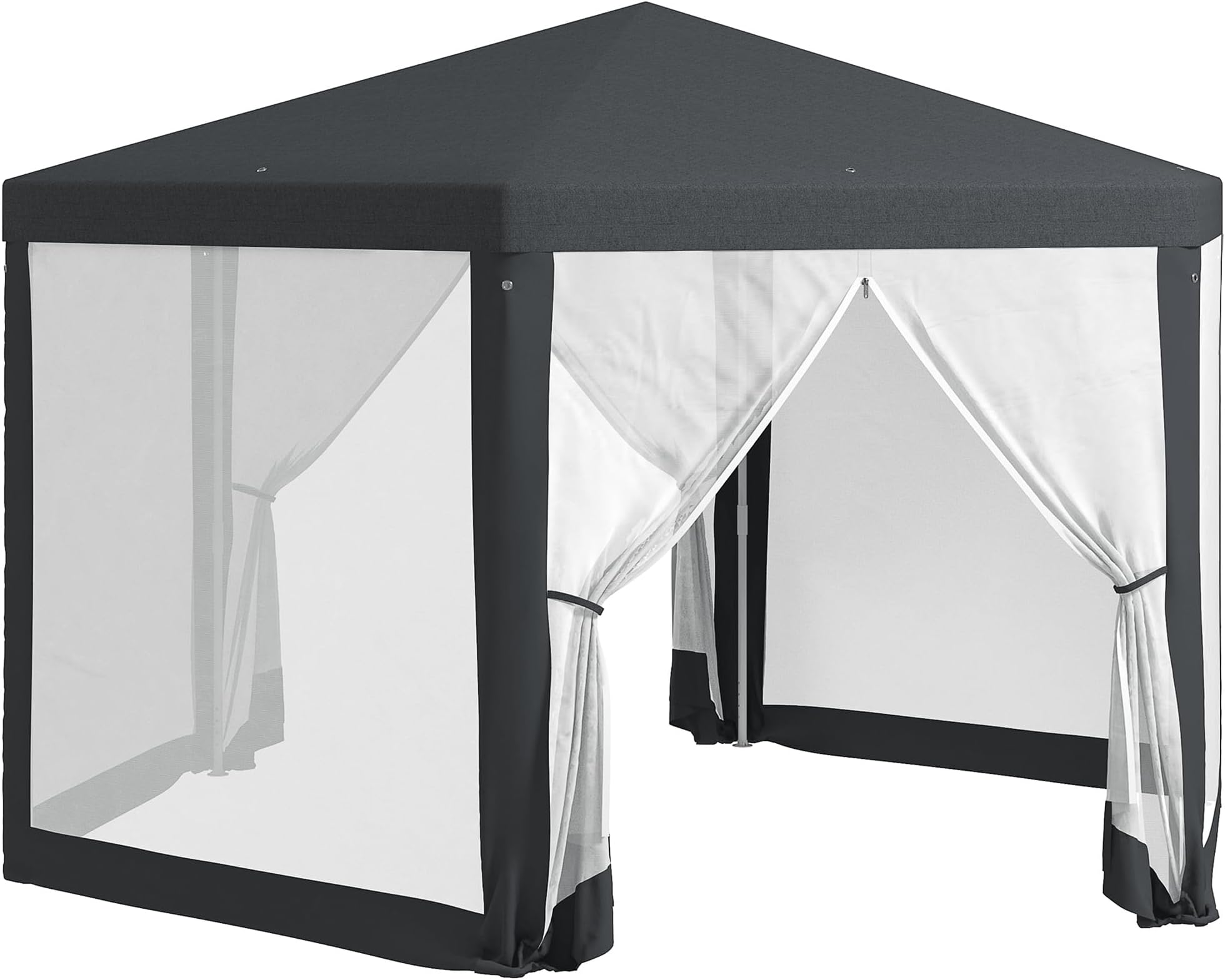 Outsunny 4M Hexagon Gazebo, Netting Party Tent, Patio Canopy Outdoor Event Shelter for Activities, Shade Resistant, Dark Grey
