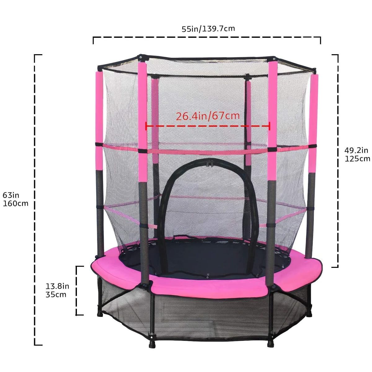 Trampolino elastico per bambini, 140 cm, con rete di sicurezza, per bambini dai 2 ai 3 anni, per esterni e interni, giocattolo per bambini, rosa