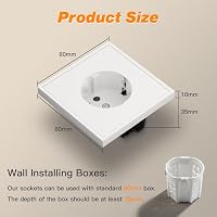 MVAVA Fehér Süllyesztett Schuko Konnektor EU Szabvány, 80x80mm Fali Aljzat, Egyszerű Telepítés, 16A, Fém, Nappali, Hálószoba, Iroda 2