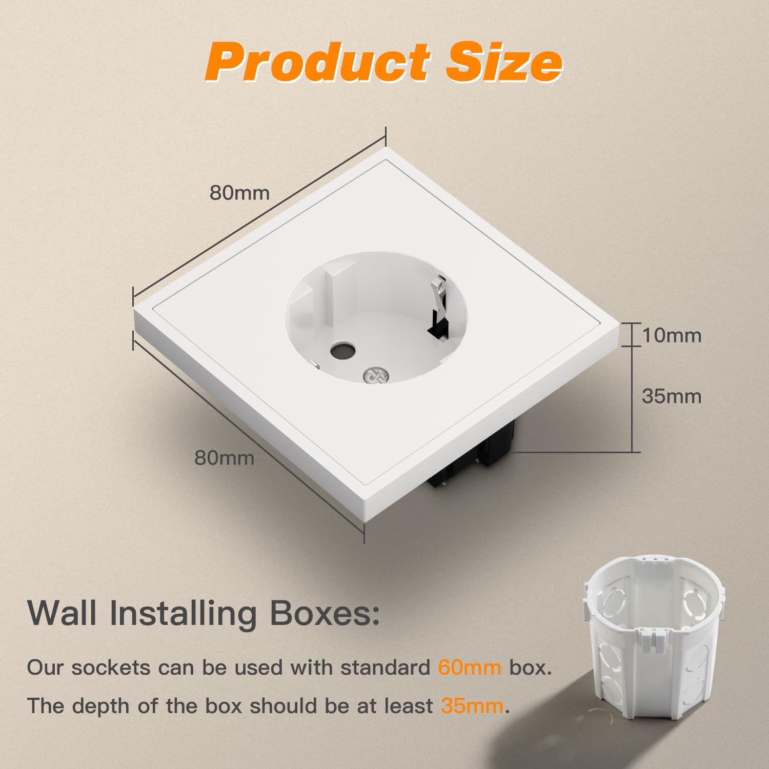 Prise EU-Standard, Prise Murale en Plastic, Installation Facile, 1 Gang 6 Pack, Blanc