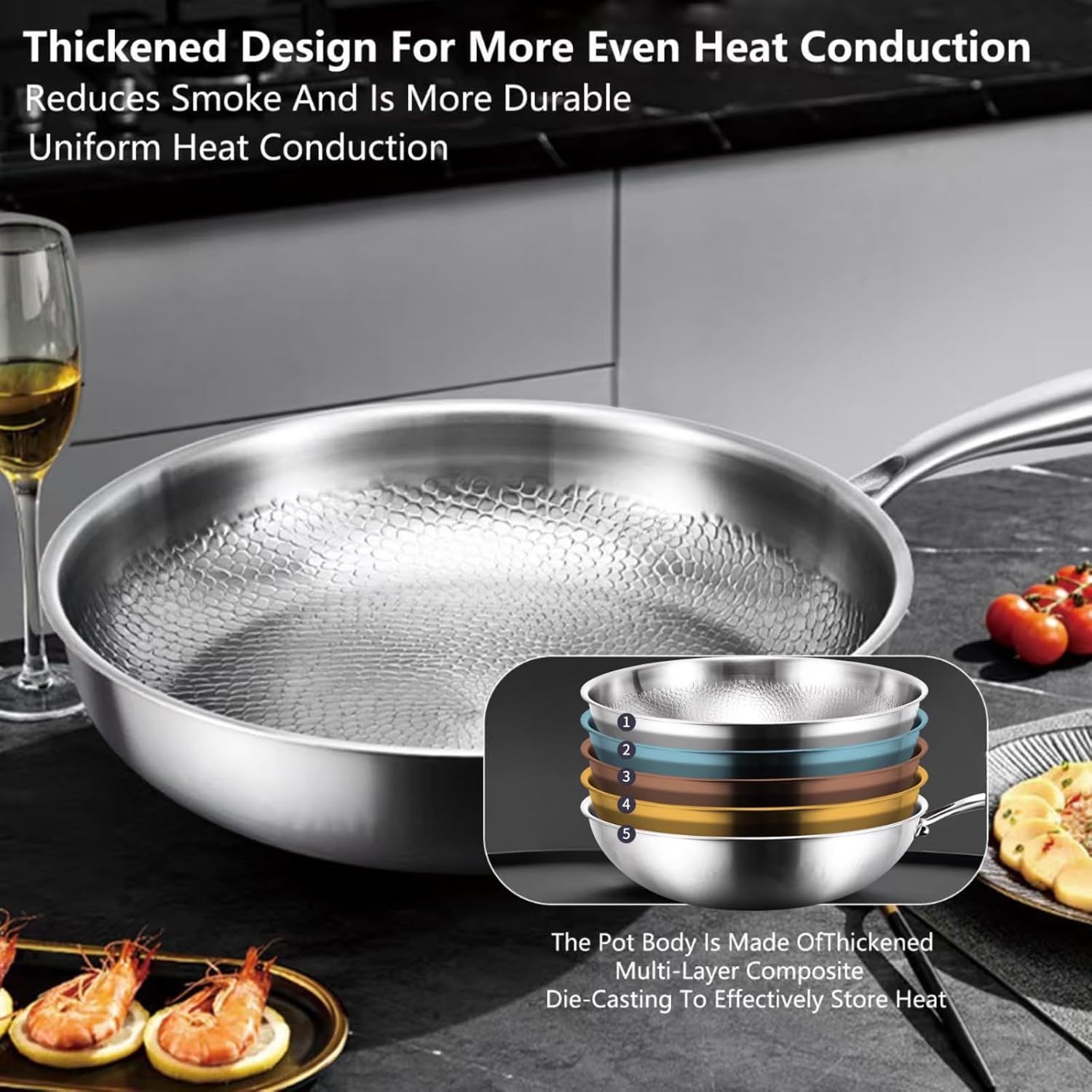 Pure Titanium Pan 26cm Titanium Hammered Pattern Pans Saucepan for Cooking, Scratch-Resistant Non Stick Dishwasher-Friendly Hammered Frying Pan Pro with Lid & Spatula, Compatible with All Cooktops