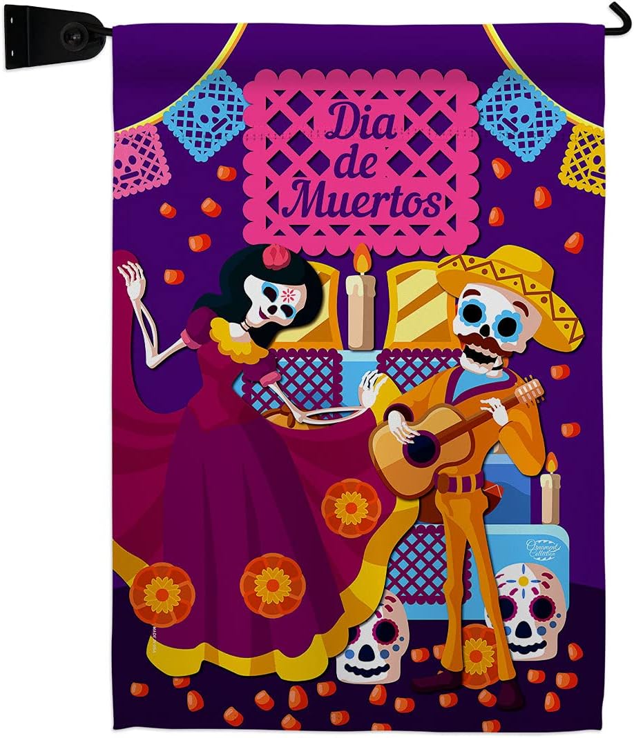 Happy Di de Muertos Burlap Burlap Garden Flag Falltime Day of Dead Dia Los Fiesta Mexican Party Autumntime Small Decorative Gift Yard House Banner Double-Sided Made In USA 13 X 18.5