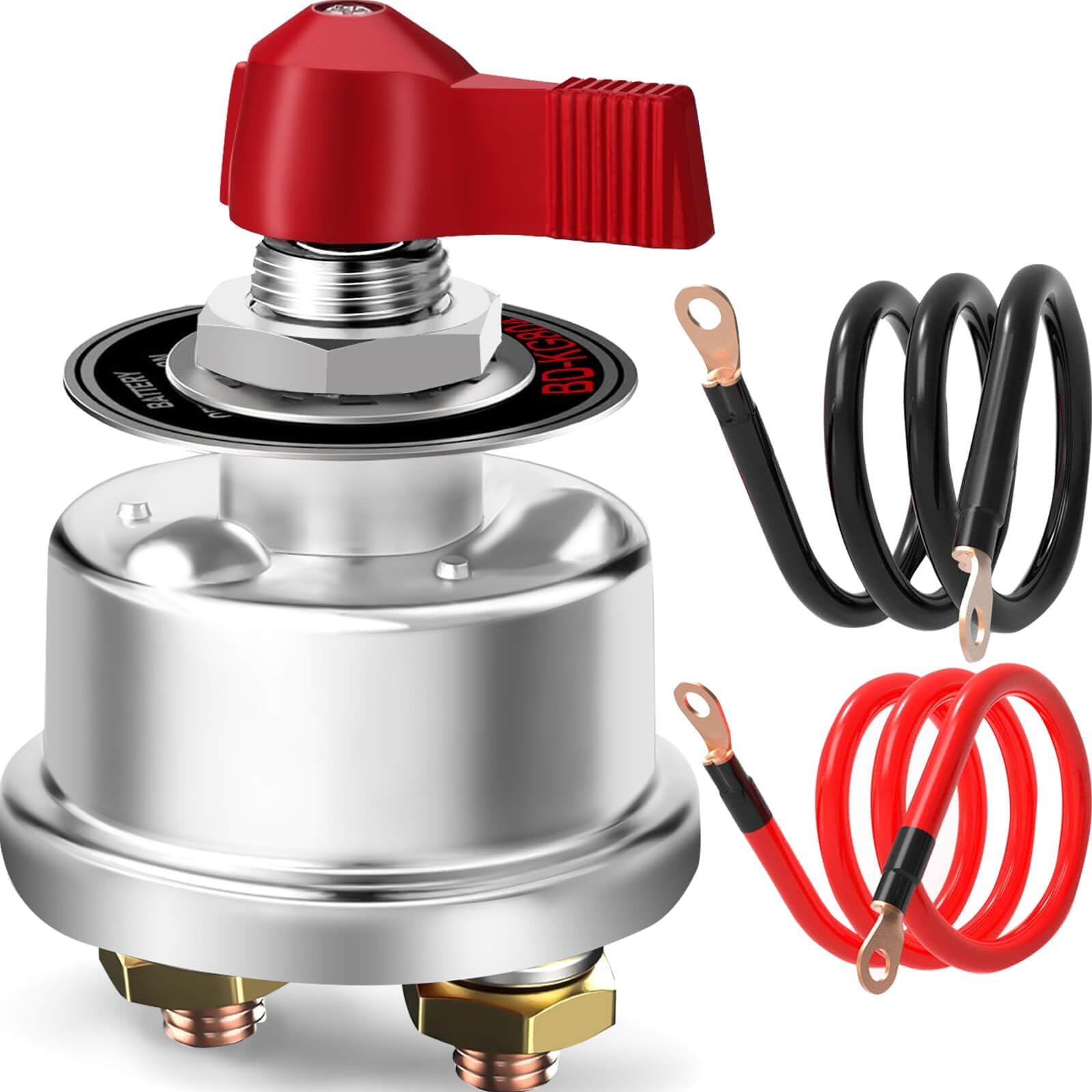 Battery Disconnect Switch, 2PCS Cables 1.65FT 4AWG with 3/8 inch Lugs, Heavy Duty 300A 12 Volt Cut Off Shut Off Switch for RV Car Marine Camper Boat