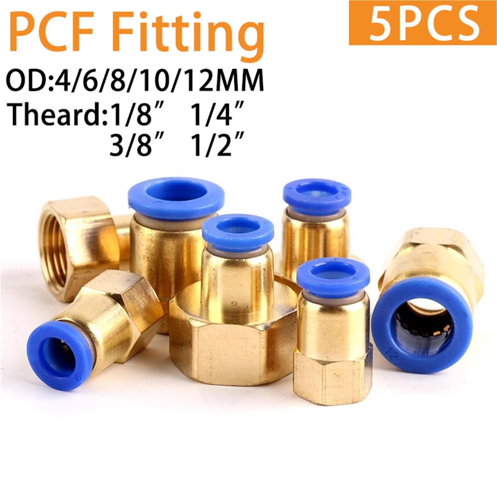 5pcs PCF connettore rapido pneumatico raccordo aria 4 6 8 10 12 mm 0,1 cm 0,3 cm 0,5 "0,25" filettatura femmina giunto in ottone (PCF12-04)