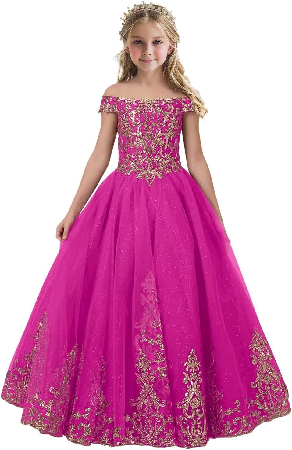 Flower Girl Dress Off Shoulder Pageant Dresses for Girls Tulle First Communion Dress Wedding Party Ball Gown