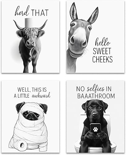 Miniatura 10 de OFJE Juego de 4 impresiones artísticas florales de acuarela para baño, papel higiénico retro con flores silvestres para ducha, bañera, decoración de