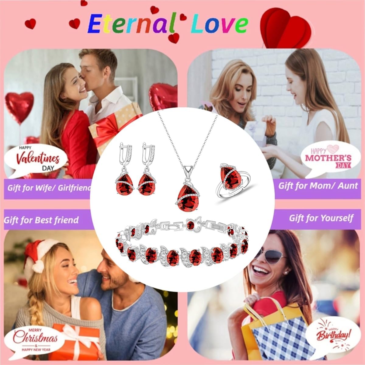 LMXXVJ Wedding Jewelry Set For Women,Necklace Ring Earrings Bracelet Costume Jewelry Set Mother's Day Christmas Birthday Thanksgiving Day Gift for Mom/Wife - Image 4