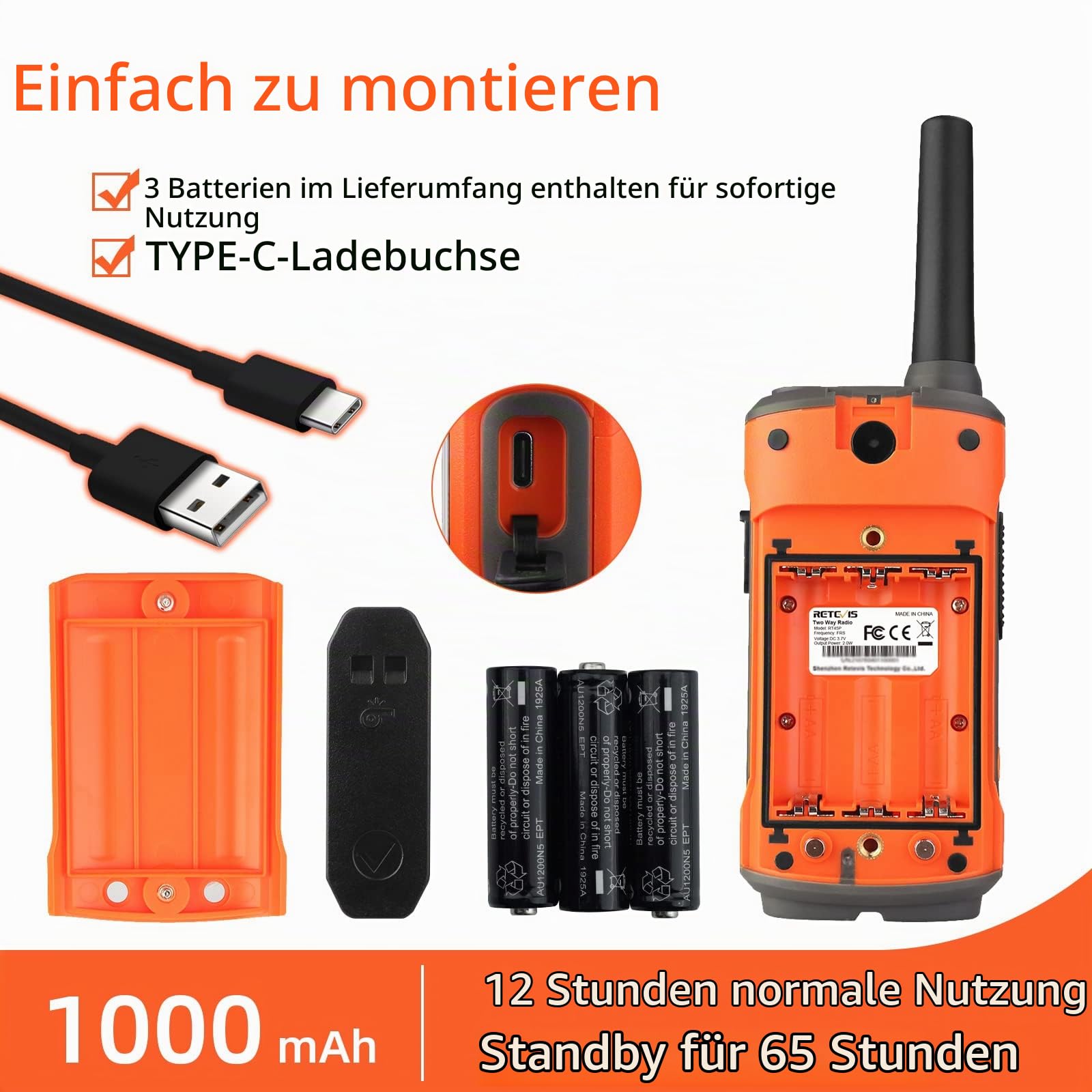 Retevis RT45P IP67 Wasserdichter Walkie Talkie, PMR 446 Lizenzfrei Radio | Walkie Talkie Erwachsene mit 16 Kanäle, LED-Fackel, SOS-Alarm Funkgerät Set, Camping Abenteuer Wandern Freien