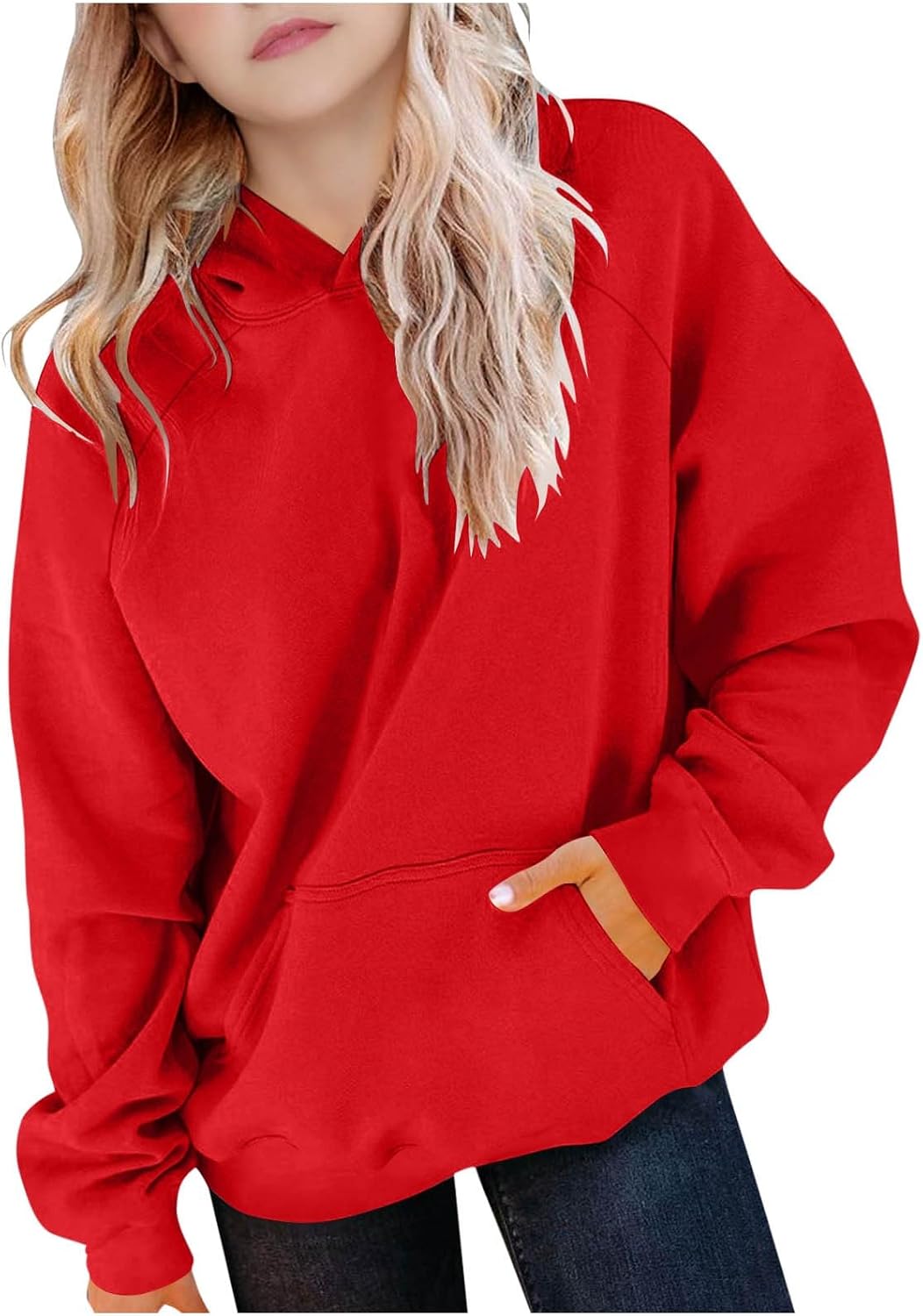 Girls Cozy Warm Oversized Fleece Hoodie Pullover Pocket Top