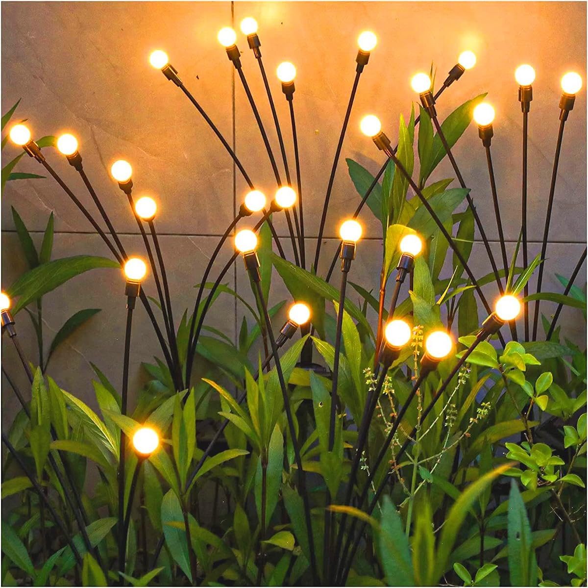 TONULAX Luces solares de jardín – Luz solar oscilante mejorada, balanceo por el viento, luces al aire libre, decoración de camino de patio, alambre de hierro de alta flexibilidad y base de bombilla pesada, blanco cálido (paquete de 10)