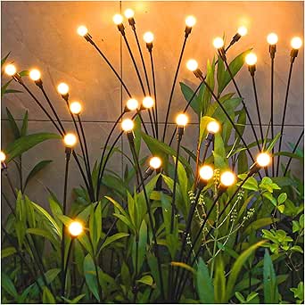 TONULAX Solar Garden Lights - 2 Pack Swaying Outdoor Solar Lights with Flexible Iron Wire and Heavy Bulb Base, Warm White