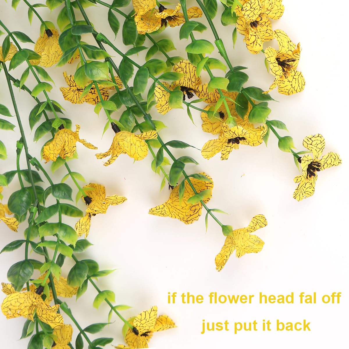 HBell 4Pcs Artificial Hanging Flowers,UV-Resistant Fake Hang Plants Flower Bouquet Hanging Vine Plants Drooping Plant for Wall Home Garden Yard Patio Wedding Indoor Outdoor Decoration (Yellow) - Image 3