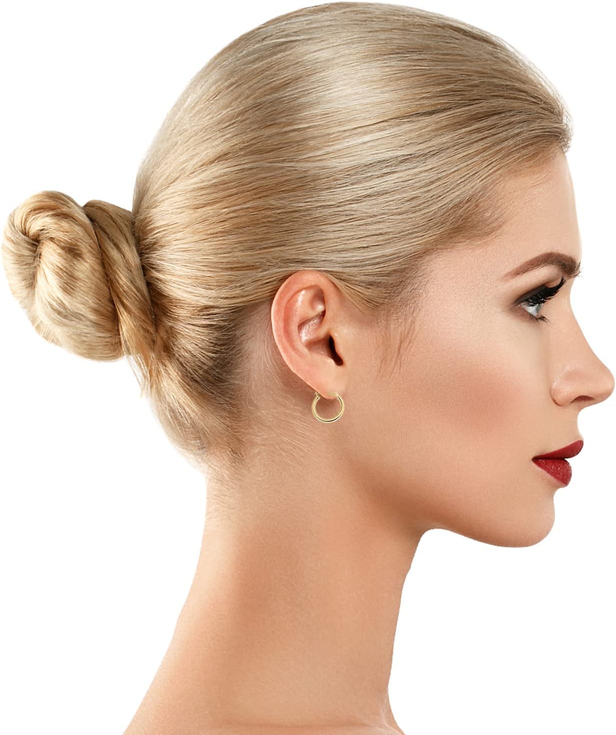 AVORA 10K Gold Classic Polished 2mm Tube Click-Top Hoop Earrings 3-Pair Set - Yellow or White Gold