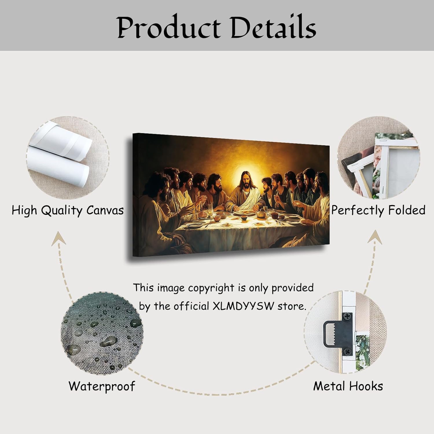 XLMDYYSW The Last Supper Wall Art Christian Wall Decor Jesus Pictures Bible Story Canvas Prints Religious Paintings for Dining Room Living Room Home Framed (Brown, 12L x 24W)