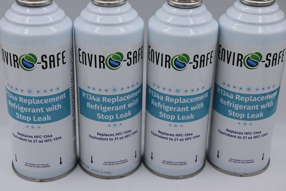 R134a AC Refrigerant With Stop Leak - 4 Cans + Piercing Valve For DIY Recharge