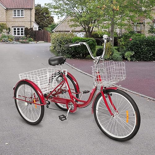 Vista 28 de PEXMOR Triciclo para adultos de 7 velocidades, 24/26 pulgadas, 3 ruedas, triciclo para adultos, triciclo para adultos, triciclo para Negro