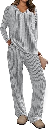 PRETTYGARDEN 2 Piece Sets for Women Fall 2025 Soft Comfy Lounge Long Sleeve Pajamas Set Knit Postpartum Pj Outfits Clothing