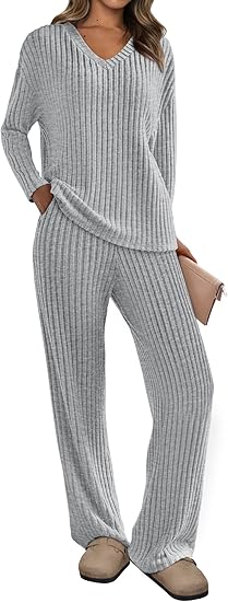 PRETTYGARDEN 2 Piece Sets for Women Fall 2025 Soft Comfy Lounge Long Sleeve Pajamas Set Knit Postpartum Pj Outfits Clothing