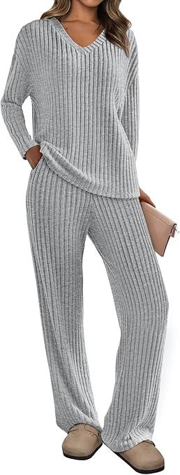 PRETTYGARDEN 2 Piece Sets for Women Fall 2025 Soft Comfy Lounge Long Sleeve Pajamas Set Knit Postpartum Pj Outfits Clothing